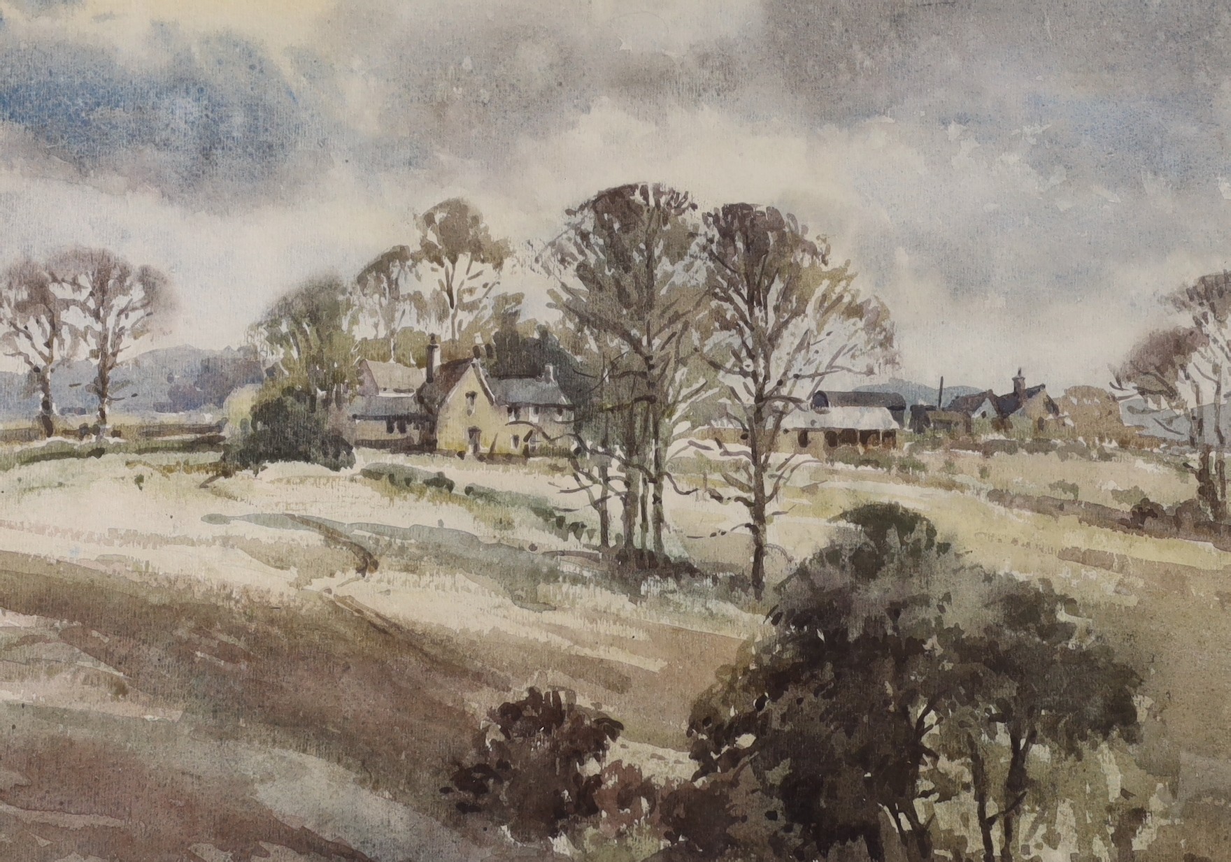 Albert Houghton FRSA, watercolour, Hillside farm near Arundel, signed, 34 x 48cm